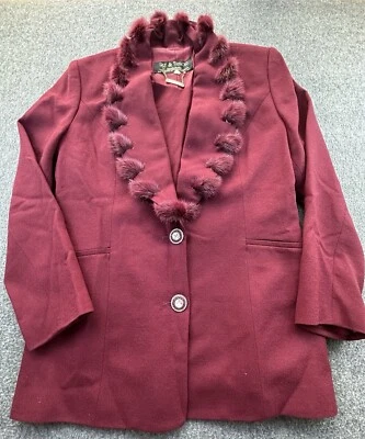 Blazer Vintage Lily & Taylor Mujer 12 Granate Finlandia Visón Borde Cuello Inserto Foto 1 de 4