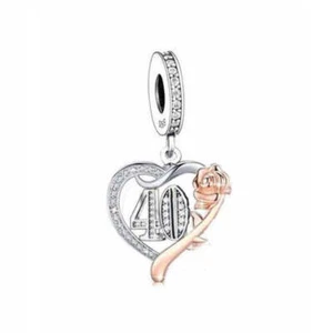 S925 Silver & Rose Gold Sparkling 40th Birthday & Rose Charm by YOUnique Designs - Bild 1 von 1