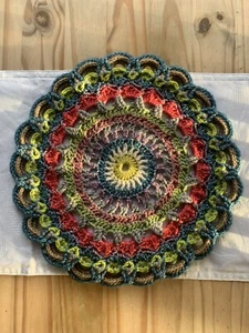 Handmade 3D Style Crochet Mandala Wallhanging Coaster Mat Scheepjes - Picture 1 of 5