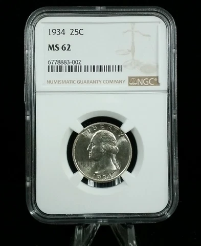 1934-P WASHINGTON QUARTER 25C NGC MS 62 90% Silver  #7329 Cover