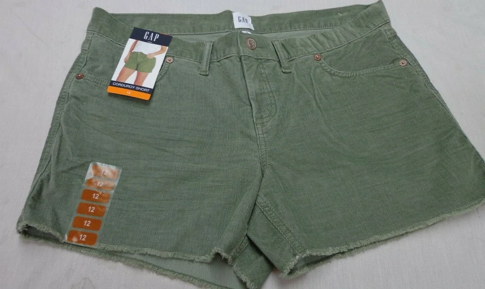 Gap Corduroy Shorts Womens Size 12 Moss Green Frayed Hem Soft Stretch