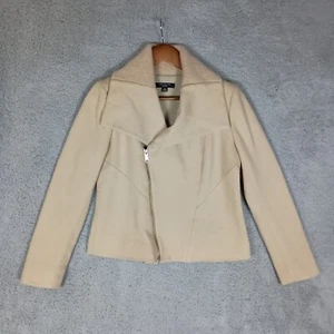 Ann Taylor Moto Jacket Women 6 Petite Tan Wool Blend Full Zip Asymmetrical Biker - Picture 1 of 16