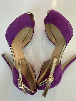 Ivanka Trump Heels Womens 7.5 M Bulbli Pump Ankle Strap Purple Suede Peep Toe  - Image 1 of 4