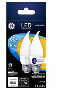 GE 24353 Decorative Soft White 60w / 6.5w LED Dimmable Bulb 2-Pack - Picture 1 of 2