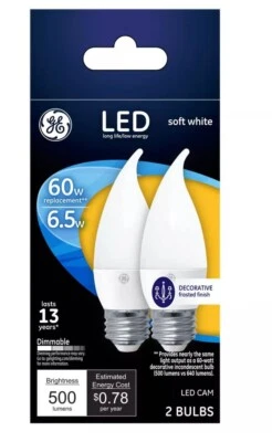 GE 24353 Decorative Soft White 60w / 6.5w LED Dimmable Bulb 2-Pack - Image 1 of 2