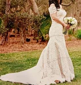 Allure Floral Lace Wedding Dress, Size 6. A-Line/Mermaid in Champagne/Ivory C268 - Picture 1 of 15