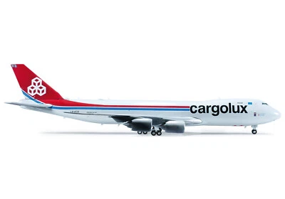 HERPA 1/200 CARGOLUX Cargo Boeing 747-8F art Herpa 554879 w/Stand  NEW - Immagine 1 di 3