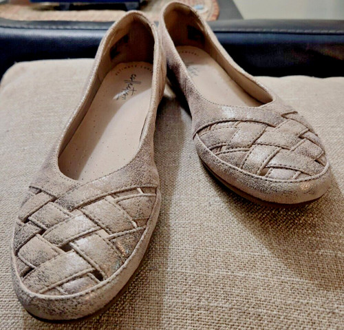 Ballerine collezione CLARKS misura 8 5 tessuto champagne flat slip on scarpe casual