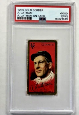 1911 T205 Arlie Latham A Latham on Back Gold Border Piedmont PSA 2 MK NY Giants - Image 1 of 3