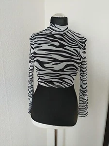 Shein Damen Pullover Größe L durchsichtig bauchfrei Zebra Muster schwarz weiß - Bild 1 von 6