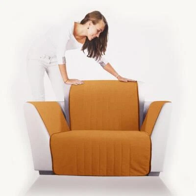 Copripoltrona trapuntato Caleffi Bicolor in cotone cognac - Immagine 1 di 4