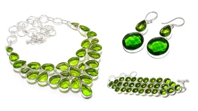 Peridot Bracelet,Earring Necklace Gemstone 925 Sterling Silver Combo Jewelry - Image 1 of 4