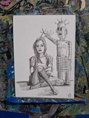 Robot Cosmologist ACEO ORIGINAL OOAK Graphite Jmg - Image 1 of 4