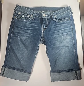 True Religion Shorts Damen 30 Rosa Knielang Rollbündchen Low Rise Blau Jeans - Bild 1 von 20