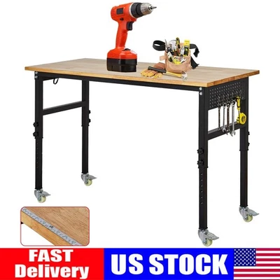 Banco de Trabajo de 60" × 24" sobre Ruedas Mesa de Altura Ajustable con Toma de Corriente y Tablero de Clavijas Foto 1 de 4