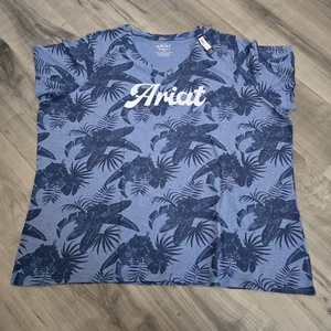 Ariat camicia donna 3X vero blu scollo a V stampa isola maglione manica corta nuovo con etichetta - Foto 1 di 7