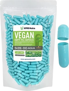 Size 00 Aqua Empty Vegan Capsules Vegetarian Veggie Capsules Pills Caps Vegi - Picture 1 of 11