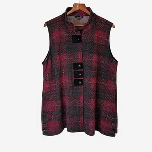 John Mark Weste Damen XL Knopfleiste Strick rot grau kariert Lagenlook Boho - Bild 1 von 12