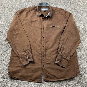 32 Bar Blues Shirt Men Extra Large Brown Purple Button Woven Linen Blend Preppy - Picture 1 of 14