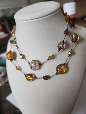  LAMPWORK 威尼斯意大利艺术玻璃箔花珠站项链 28  — 第 1/4 张图片