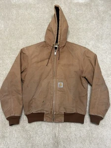 Carhartt J04 BRN Jacket Mens Medium Brown Full Zip Hooded Quilt Lined Canvas - Picture 1 of 11