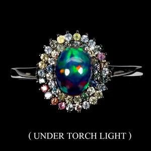 Anillo de plata de ley 925 ovalado ópalo negro 8x6 mm zafiro piedras preciosas joyería talla 9,5 - Imagen 1 de 14