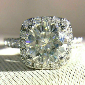 Anillo de compromiso de boda halo moissanita redondo de 2,00 quilates enchapado en oro blanco 14 k - Imagen 1 de 7