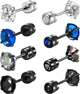 4 Pairs Titanium Screw Back Surgical Stainless Steel Stud Earrings for Women Men - Picture 1 of 12