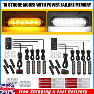 8x Flashing Lamp Truck 12-24V 6 LED Amber White Recovery Strobe Marker Light Bar - Picture 1 of 12