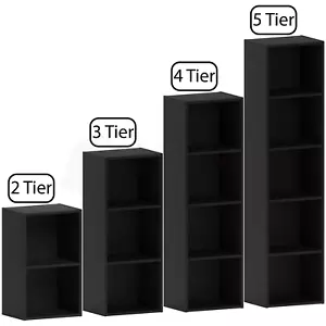 CUBO DI LEGNO, 2-3-4-5 LIVELLI ROBUSTA LIBRERIA ESPOSITORE SCAFFALE NERO - Foto 1 di 7