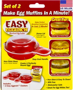 Easy Eggwich Microwave egg cooker 'n Muffin egg sandwich Breakfast Pan- Set Of 2 - Picture 1 of 9