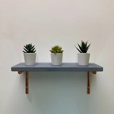 Moonlight Grey Shelf With Handmade Copper Brackets