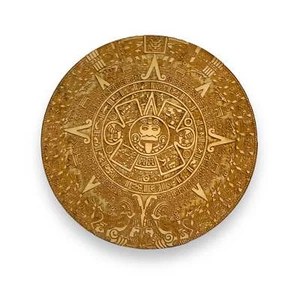 Aztec Mayan Calendar Wood Coaster/Disc qty 1 - Picture 1 of 6