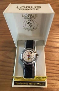NOS Vintage Disney Mickey Mouse Lorus (music) Quartz Watch Navy Blue Band - Picture 1 of 12