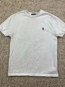 Polo Ralph Lauren Small (8) Shirt White Short Sleeve With Navy Blue Pony Logo * - Picture 1 of 8