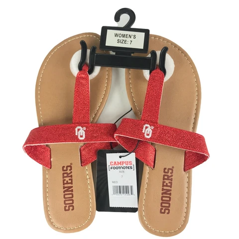 Oklahoma Sooners Campus Footnotes Flip Flop Sandals Womens Size 7 Gold/Red Cover