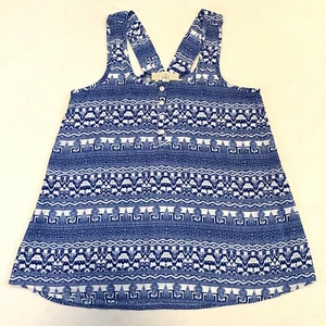 New Pink Republic Kohl's Aztec Blue and White Wide Strap Henley Tank Top Size S - Picture 1 of 11
