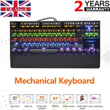 Sale！USB Wired 87-Keys Gaming Mechanical Keyboard Rainbow Backlight LED Light UK