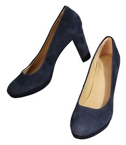 Clarks Kendra Sienna Shoes Pumps Size 10 M Navy Blue Suede High Heels Slip On