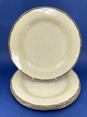 Set of 4 TAG Veranda Melamine Dinner Plates, Cracked Crackled Ivory BPA FREE - Image 1 of 4