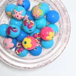 Flower Beads Flip Flop Flamingo Fish Beads Jewelry Making 18mm Round 20 pcs - Picture 1 of 12