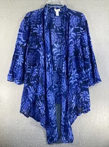 Chicos Cardigan Women’s 3/XL Blue Floral Light Weight 100% Linen Open Front - Picture 1 of 13