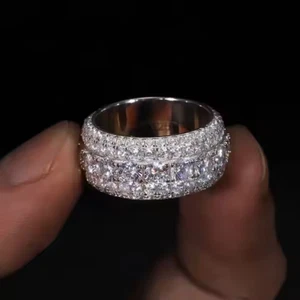 2.1Ct Round Cut Real Moissanite Full Eternity Wedding Band 14K White Gold Plated - Picture 1 of 7