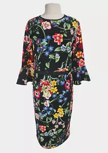 7 AVENUE DESIGN STUDIO Womens Sheath Knee Length Dress Size L Floral 3/4 Bell SL - Picture 1 of 7