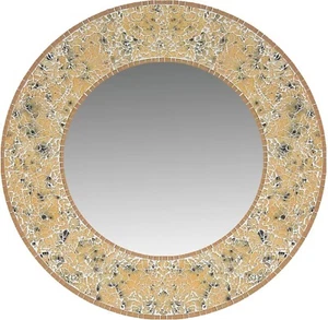 Zorigs - Handcrafted Yellow Tan Mosaic Mirror, 24" Round Wall Mirror - Picture 1 of 8
