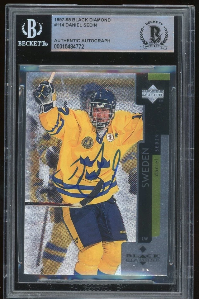 Daniel Sedin Signed 1997-98 Black Diamond Rookie Card Sweden Ducks BAS Slabbed - Image 1 of 1