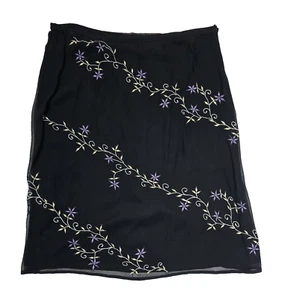 Amanda Smith Floral Embroidered Chiffon Skirt Lined Black Size M Vintage 90s - Picture 1 of 12