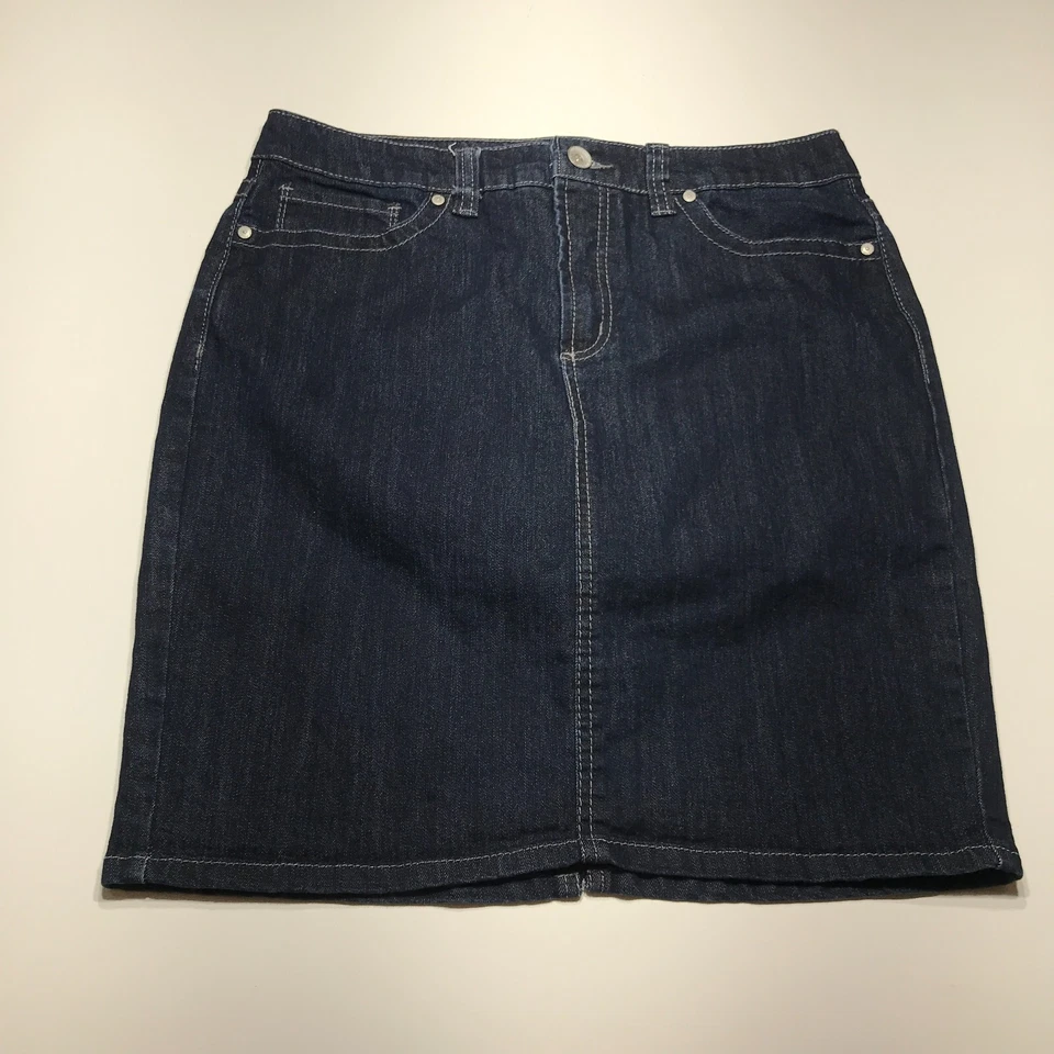 Nine West Jeans Piedra Oscura Denim Falda Recta Elastizada Cremallera Mosca Día Talla 10 Foto 1 de 4