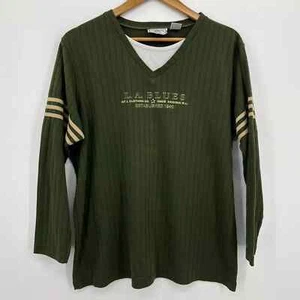 LA Blues Long Sleeve T-Shirt Women's 14/16W Green Logo V-Neck Ribbed Vintage Y2K - Picture 1 of 10