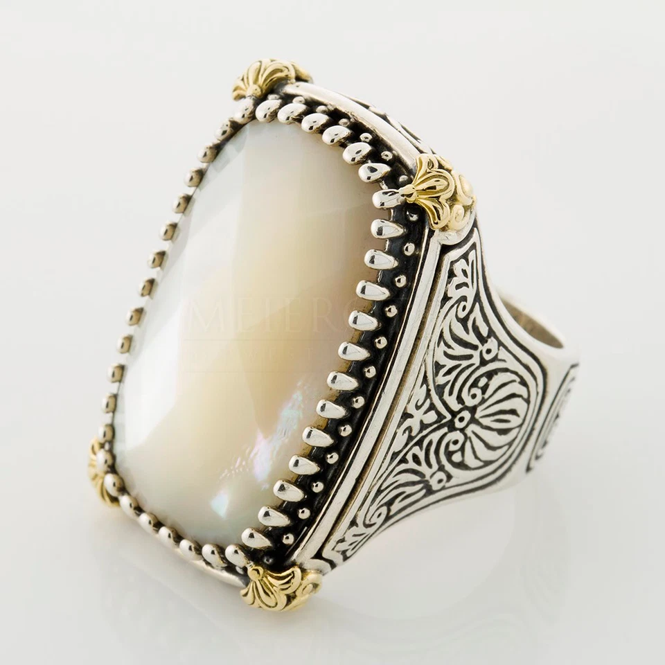 Konstantino Athena Sterling & Gold Rectangle Mother of Pearl Ring Retail: $970 - Image 1 of 1